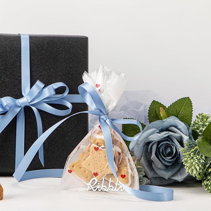 Ribbli Dusty Blue Satin Ribbon,Double Faced Satin 3/8 inch x Continuous 25 Yards,Use for Bows Bouquet,Gift Wrapping,Wedding Decoration,Floral Arrangement