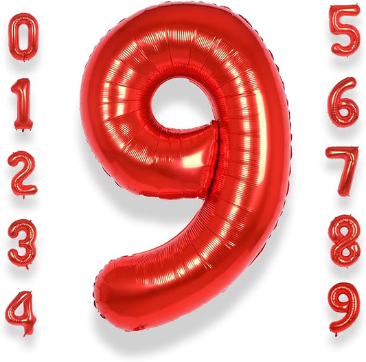 AULE 40 Inch Big Red 9 Balloon Number Large Foil Helium Number Balloons 0-9 Jumbo Giant Happy 9th Birthday Party Decorations for Boy or Girl Huge Mylar Anniversary Party Supplies