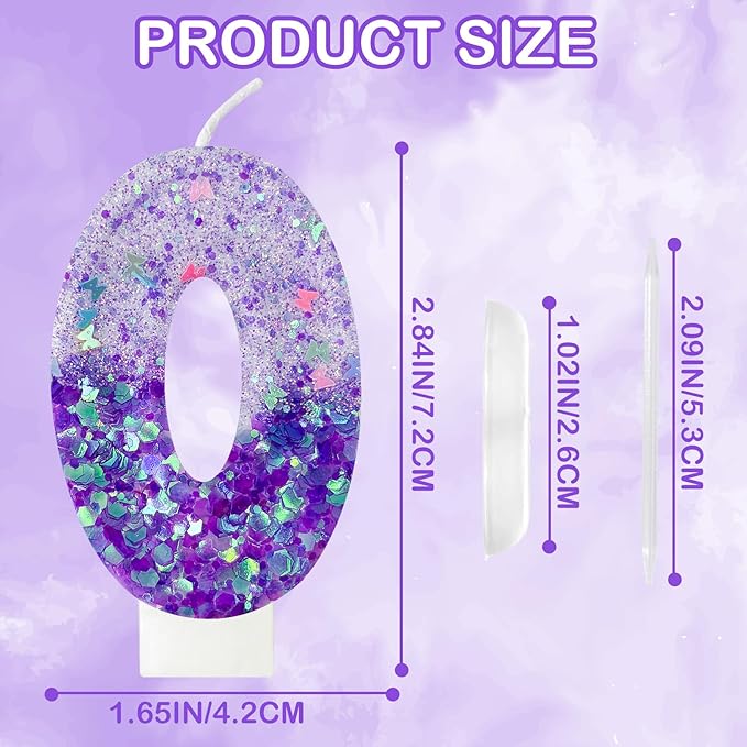 Purple Sequin Birthday Candles, Cake Number Candles, Girls 0th Birthday Decorations, Suitable for Birthday Parties, Anniversary Party Decorations(0)