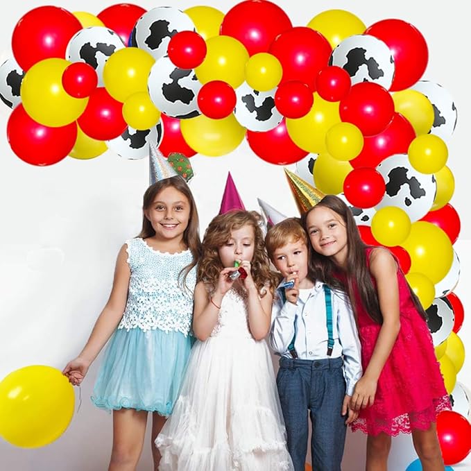 Red Yellow Balloon Garland Arch Kit - Red Yellow Balloons Cow Print Balloon Arch for Farm Animals Cowboy girl Birthday Baby Shower Wedding Christmas Party Decorations