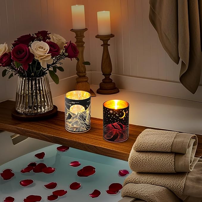 Glass Tealight Candle Holder, SunGlee Votive Candle Holders with LED String Light for Wedding, Birthday, Christmas Party Centerpiece Table Decor, Handmade Candle and Gift for Woman 2Pack