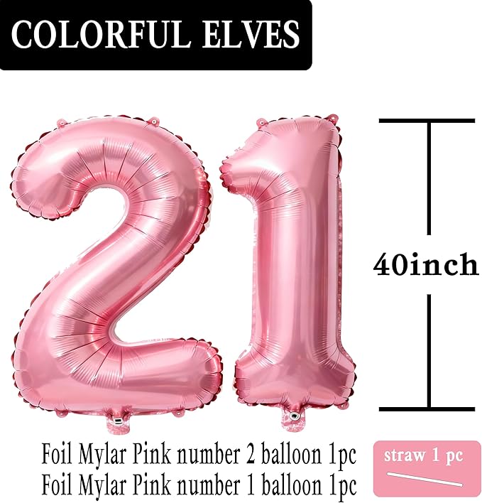 Pink Number 21 Balloons 40 Inch Giant Pink 20 Foil Mylar Balloons for 20th Birthday Anniversary Events Party Decorations