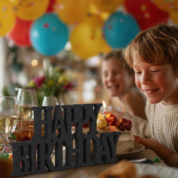 Novabright Happy Birthday Sign Centerpieces for Table Birthday Party Decorations for Women Bday Birthdays Themed Celebration Party Supplies(Black,Glitter)