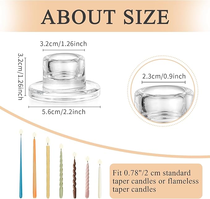 24 Pcs Glass Taper Candle Holders Clear Small Candlestick Holder Bulk Short Glass Candle Sticks Set for Wedding Christmas Party Dining Table Centerpiece Decor