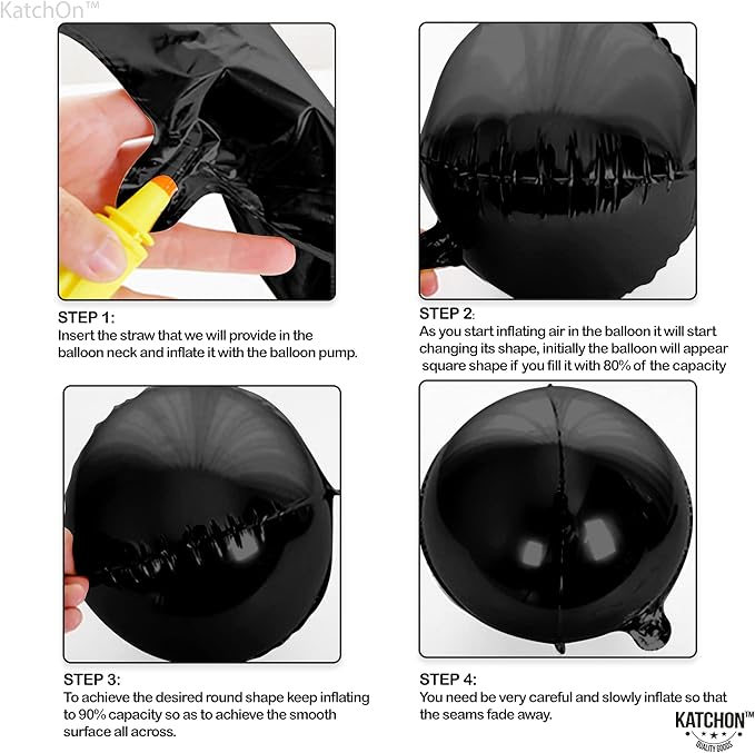 KatchOn, Black Balloons - 22 Inch, Pack of 6 | Black Foil Balloons, 4D Metallic Balloon for Graduation Decorations 2026 | Graduation Balloon for Black Birthday Decorations, Prom Decorations 2026