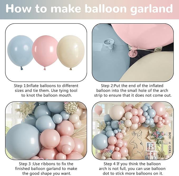 HILAVO Pink and Blue Balloon Arch Kit 133 Pcs Gender Reveal Balloons Garland Pastel Pink Dusty Blue Latex Party Balloon for Boy or Girl Gender Reveal Birthday Bridal Baby Shower Party Decorations
