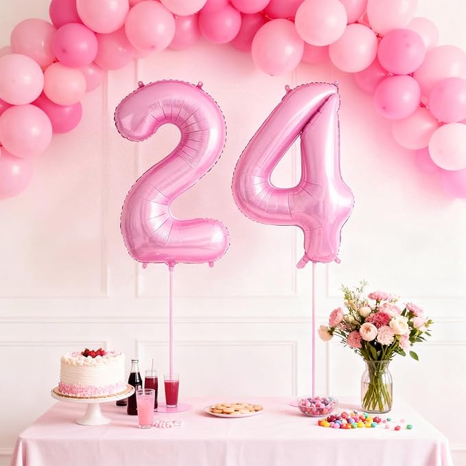 Pink Number 24 Balloons, Big Large Foil Number Balloons, Jumbo Giant Mylar Balloons for Birthday Party Decorations Supplies Anniversary (Number 24)