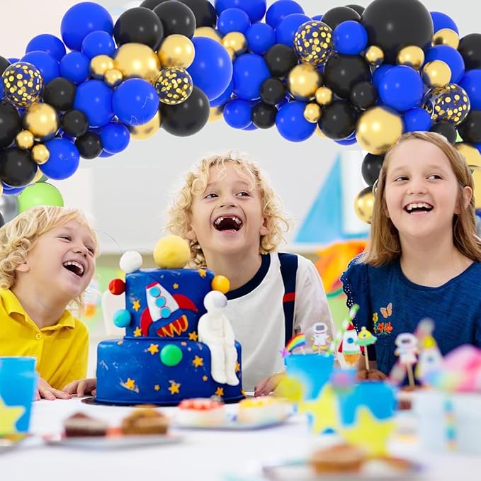 Royal Blue Black Gold Balloon Garland Arch Kit - Blue and Black Balloons Metallic Gold Balloons Video Game Balloons for Men Video Game Birthday Retirement Graduation Party Decorations
