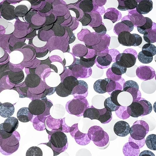 Purple Black and Silver Tissue Paper Confetti Dots Table Decoration for Birthday Graduation Retirement Wedding Toss Bachelor Party, 1 inch in Diameter, 100 grams