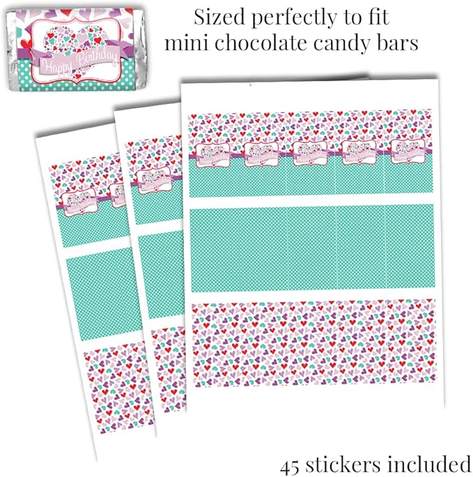 Sweetheart Pink & Purple Hearts Valentine's Day Birthday Party Sticker Bundle Kit 429 Pieces! Includes 2" Circle Stickers for Favors, Mini Candy Bar Wrappers & Round Candy Kiss Stickers