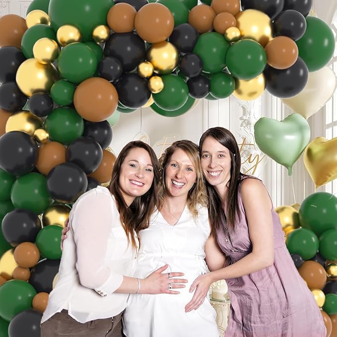 Dark Green Black Gold Balloon Arch Kit - Dark Green Gold Balloons Black Brown Balloon for Football Safari Jungle Wildland Camo Military Birthday Baby Shower Graduation Party Decorations