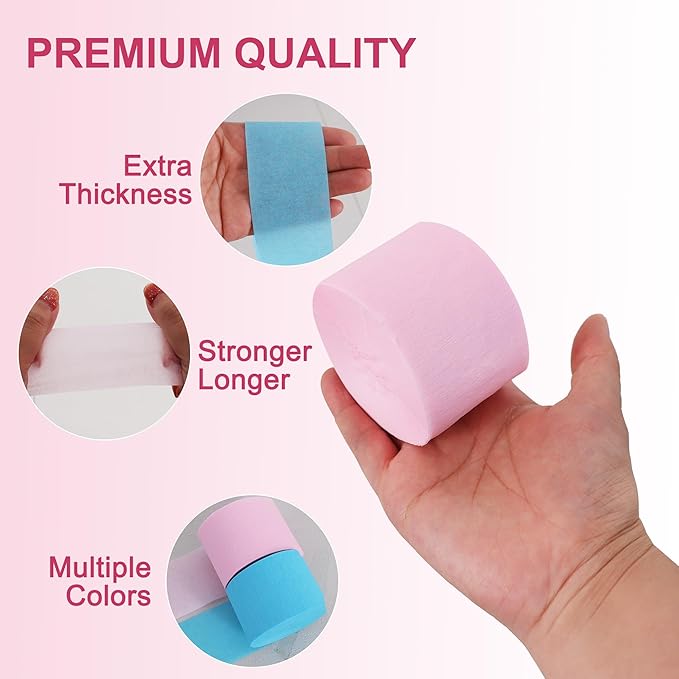 BEISHIDA 8 Rolls Pink and Blue Crepe Paper Streamers for Baby Shower Gender Reveal Party Decorations Wedding Birthday DIY Craft Paper(1.8 Inch x 82 Ft/Roll)