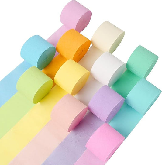 12 Rolls Crepe Paper Streamers, 12 Colors Pastel Streamers Party Decorations for Birthday Party, Baby Shower, Wedding, Bachelorette Party, Rainbow Party, Colorful Party
