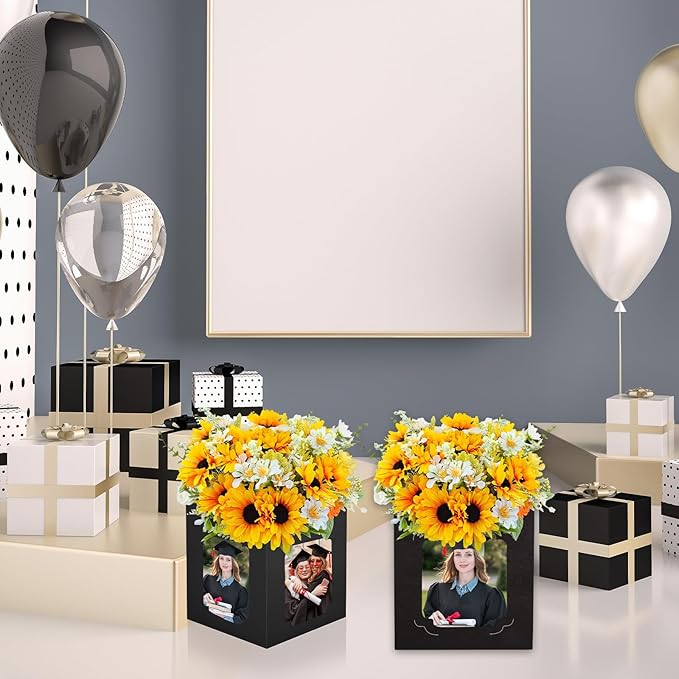 FYSUIMU 12Pcs Graduation Table Centerpieces Box 6/7 Inch Picture Display Reusable Photo Props Box Frame for Congrats Grad Wedding Decor Flower Arrangements, Black