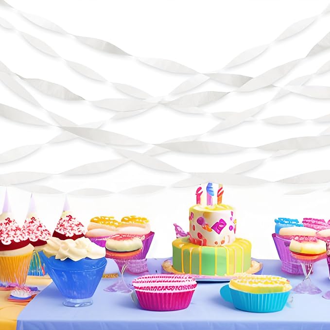 XIKSXITN 6 Rolls White Crepe Paper Streamers-White Streamers for Party Decorations(1.8 Inch x 82 Ft/Roll)
