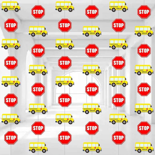 School Bus Garlands 6 Pieces Back to School Party Decorations Hanging Banners with Stop Signs Wheels on the Bus Birthday Party Decorations for Classroom Theme Shool Ceiling Decor Supplies