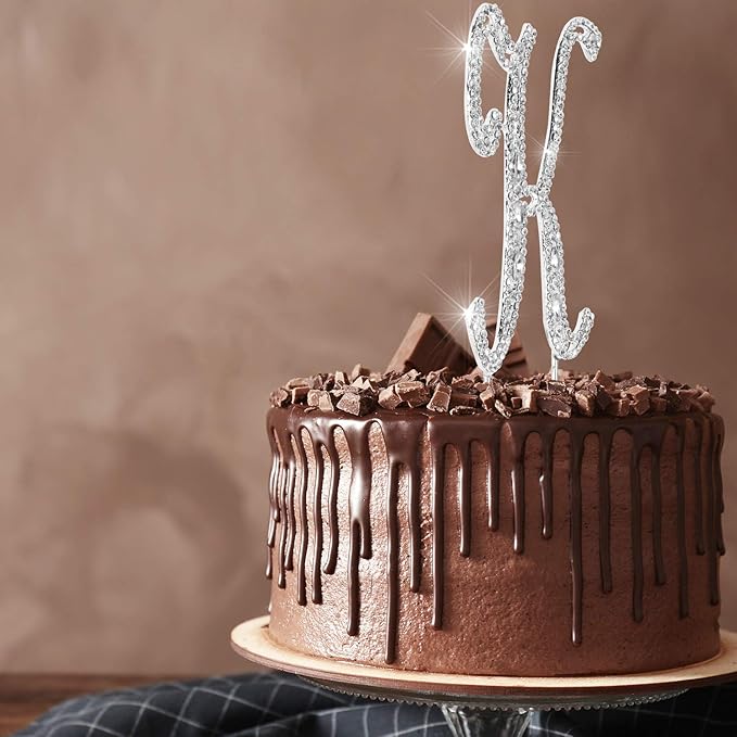 Letter K Cake Topper Rhinestone Crystal Silver Letter For Wedding or Anniversary Birthday Party Decoration Supplies