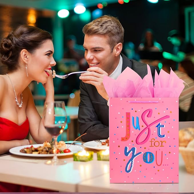 Large Gift Bag Set with Tissue Paper, Big Teal Pink Birthday Gift Bags for Women Girls Her with Handles,Pretty Assorted Birthday Gift Wrap Bags for Present Bag Party Gift Bag Gift Paper Bag for Anniversary Wedding Celebration
