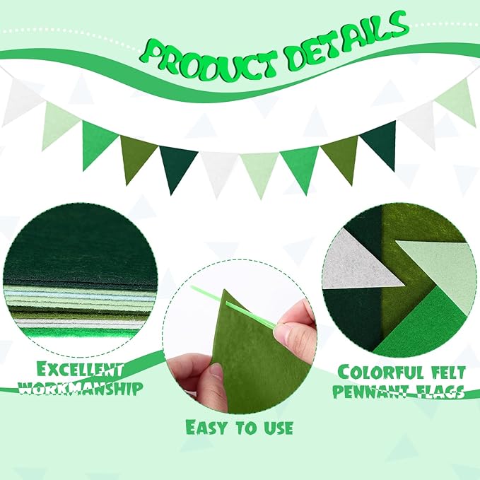 Irenare 9.8 ft Pom Pom Garland Felt Rainbow Garland 2026 Graduation Party Decoration Colorful Pennant Tassel Banner Back to School Birthday Triangle Banner for Classroom School Mantel(Gradient Green)