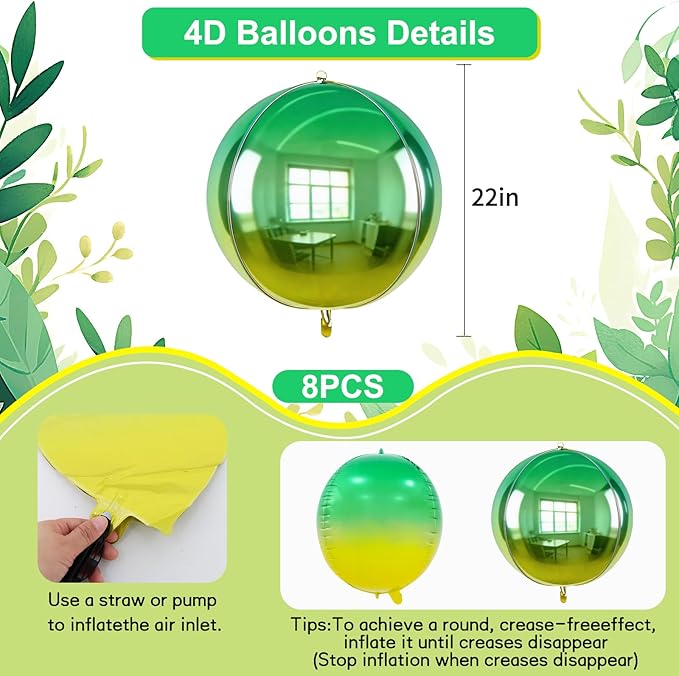 TONIFUL 8Pcs 22Inch Large Colorful Green 4D Giant Round Foil Balloon 4D Metallic Mylar Sephere Balloons for Christmas New Year Birthday Party Graduation Wedding Bridal Shower Decoration Supplies