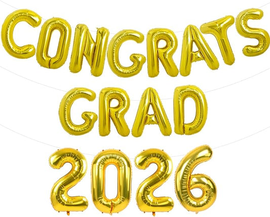 TONIFUL Graduation Balloons 16 Inch Gold Congrats Grad Balloons 16 Inch Gold 2026 Number Foil Balloons for 2026 Graduation Party Graduate Congratulations 2026 Congrats Grad Decorations