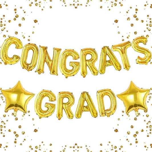 16 Inch Gold Congrats Grad Banner Balloons Congrats Grad Letters Balloons Graduation Decorations 2026 for Graduation Celebration Party Supplies