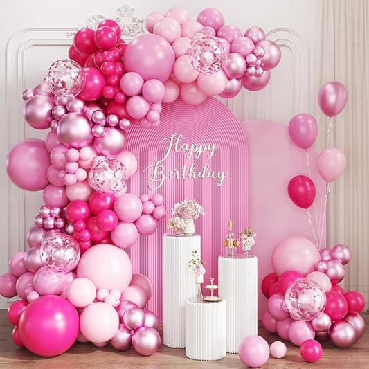 ZHIYAPA Pink Balloon Garland Arch Kit, 167Pcs Hot Light Pastel Latex Metallic Shades of Pink Balloons for Birthday Bridal Baby Shower Wedding Party Decorations