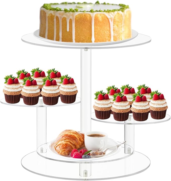 4 Tier Clear Cake and Cupcake Stand Combo for Birthday Party Decor, Acrylic Cupcake Tower Stand for 50 Cupcakes, Cupcake Holder Dessert Pastry Display for Wedding Baby Shower Tea Party