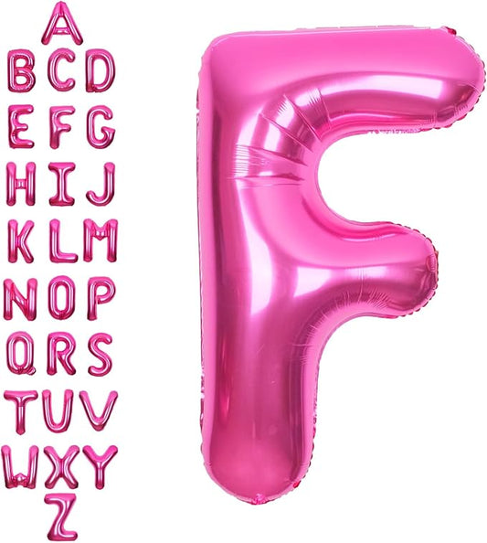 SUWEN 40 Inch Hot Pink Large F Letter Balloons Big Foil Helium Letter Balloons A-Z Jumbo Mylar Happy Birthday Party Decorations for Woman Anniversary Party Supplies