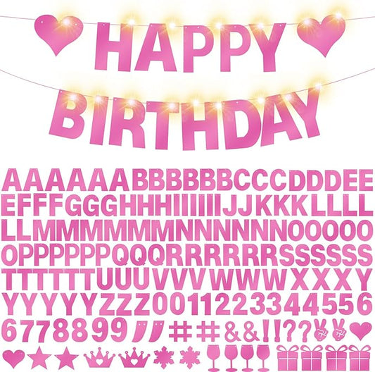 175Pcs DIY Glitter Customizable Banner Kit Happy Birthday Letter Banners Valentine's Day Garlands Personalized Love Heart Banner Decor Baby Shower Birthday Party Decorations Supplies(Shiny Light Pink)