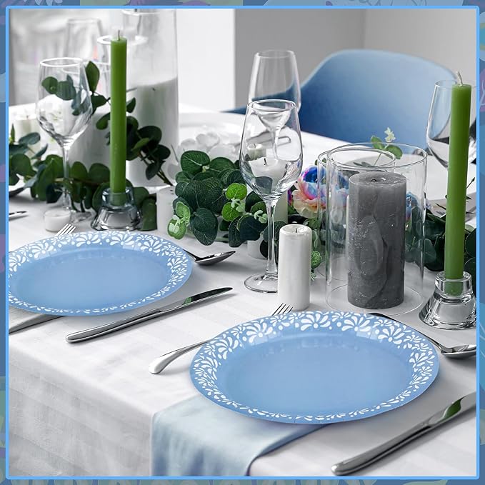 Yungyan 100 Pcs 9 Inch Blue Cielito Lindo Party Decoration Cielito Lindo Paper Plates Platos De Barro Mexican Plates for Baby Shower Talavera Wedding