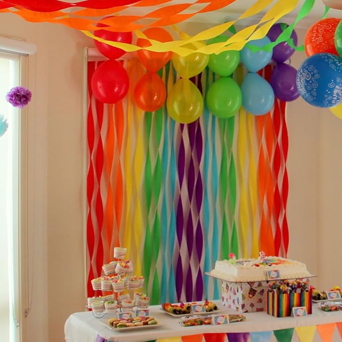 6 Rolls 738ft Crepe Paper Streamers, 6 Colors Party Streamers for Party Backdrop Craft Tissue Paper Decorations Wedding Birthday Graduation Decor DIY Supplies - 2.2 Inch x 123 Ft/Roll