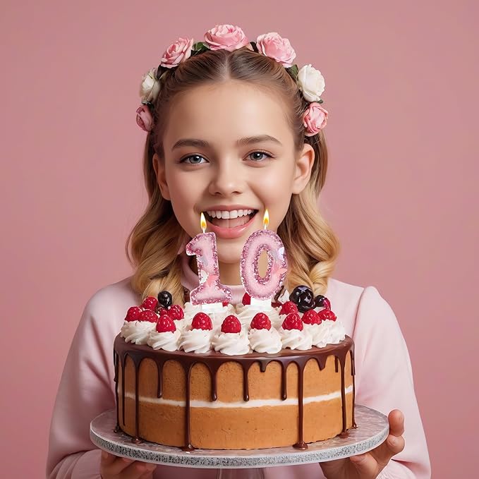 10th Birthday Candles, Glitter Butterfly Cake Toppers Pink Sequins Numeral Cupcake Decorations, Suitable for Girl and Boy Cakes, Party Celebrations, Birthday Decorations