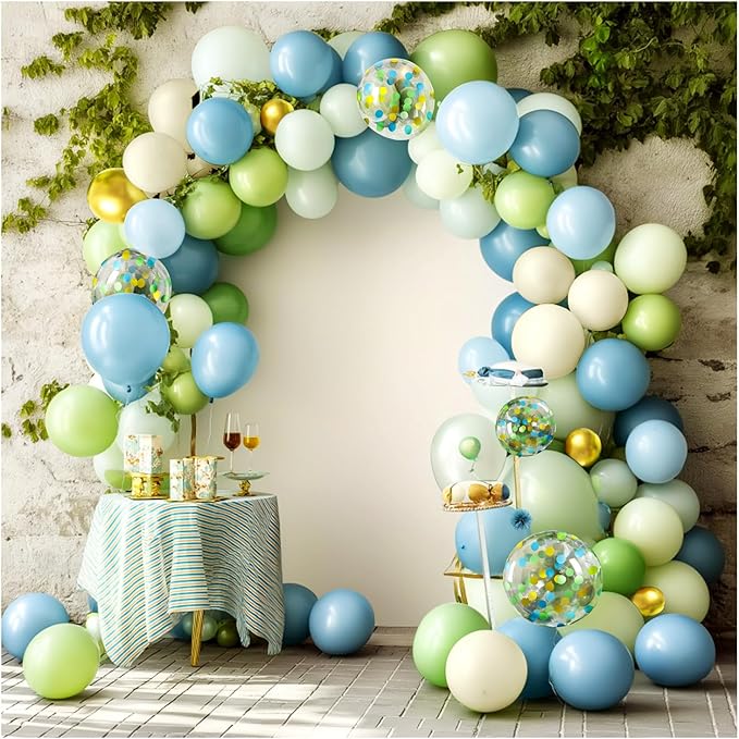 YAOWKY Dusty Blue and Green Balloons Garland Arch Kit,109pcs 18 12 5 Inch Green and Blue Confetti Latex Balloons for Baby Shower, Graduation, Wedding, Bridal Shower, Birthday Party Decorations