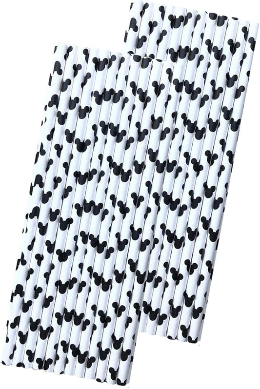 Mickey Mouse Ear Inspired Paper Straws - Black White - 50 Pack - Outside The Box Papers Brand