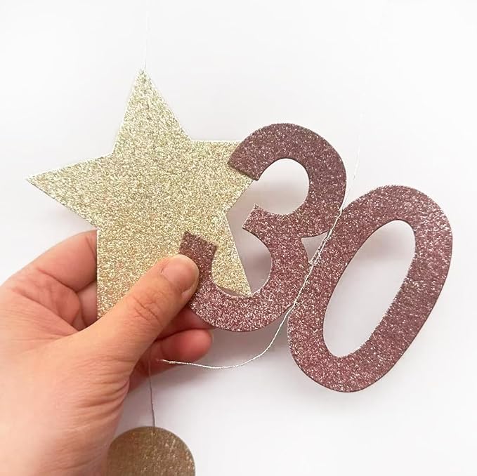 Champagne Gold Brown 30th Birthday Decorations Number 30 Circle Dot Star Garland Streamer Banner Backdrop for Women Men Dirty Thirty Cheers to 30 Years Old Birthday 30th Anniversary Party Supplies