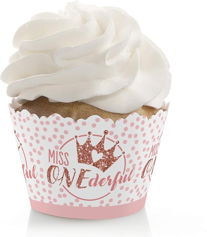 Big Dot of Happiness 1st Birthday Little Miss Onederful - Girl First Birthday Party Decorations - Party Cupcake Wrappers - Set of 12