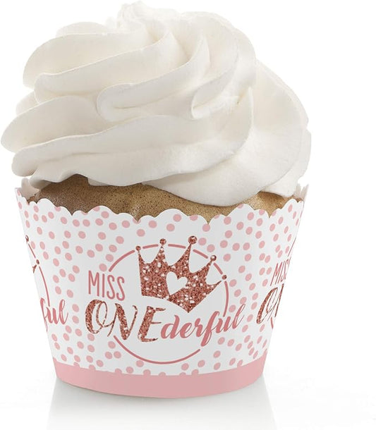Big Dot of Happiness 1st Birthday Little Miss Onederful - Girl First Birthday Party Decorations - Party Cupcake Wrappers - Set of 12