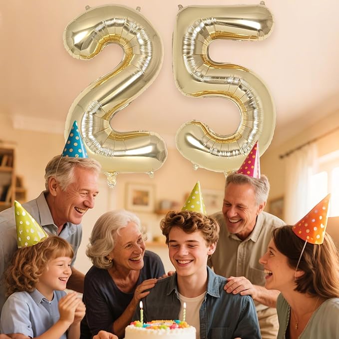 Champagne Gold Large Number 25 Balloon, 40 Inch Light Gold Foil Helium Number Balloons, Giant Mylar Number 25 Balloons for 25 Years Old Birthday Party Anniversary Decorations (Champagne Gold 25)