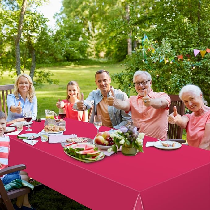 3Pcs Hot Pink Tablecloth,Disposable Plastic Tablecloths,Waterproof Hot Pink Rectangle Table Cover for Graduation Birthdays Weddings Anniversary Party Decorations,54 x 108 Inch