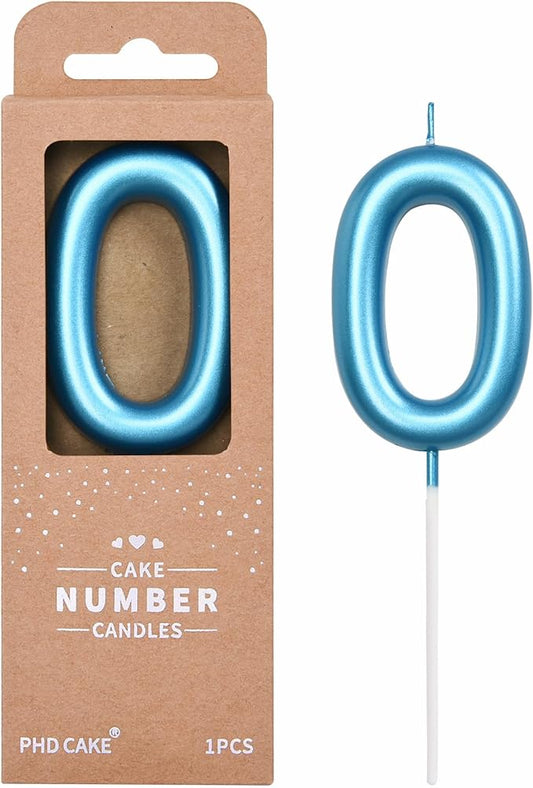 PHD CAKE 2.76 Inch Classical Blue 0 Number Birthday Candles, Cake Candles for Party Celebration