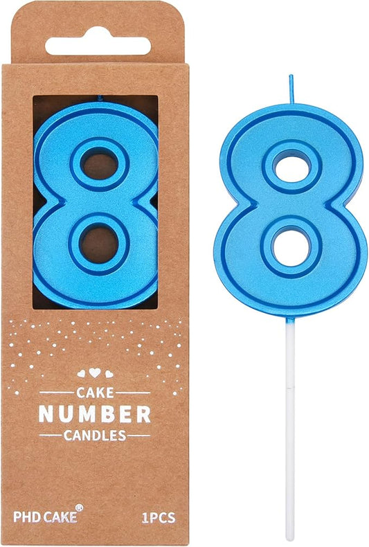 PHD CAKE 2.76 Inch Luxe Blue 8 Number Birthday Candles, Blue Number Candles, Cake Number Candles, Party Celebration