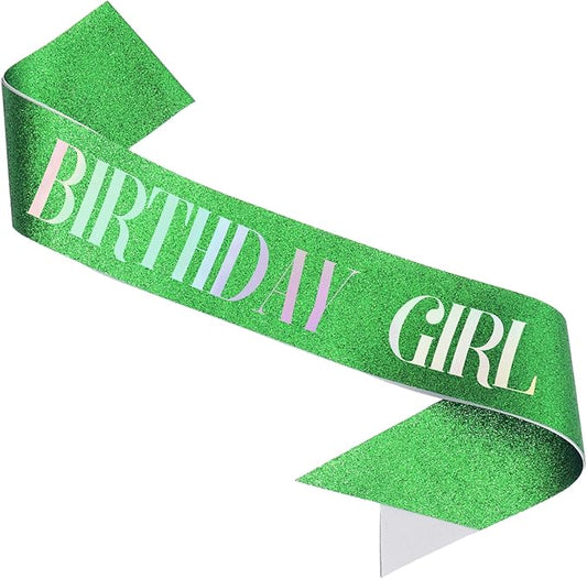 Birthday Sash for Girl, Dazzle Foil Letter Glitter Green Birthday Sash for Women Girl Kids Teenager Bday Gifts Party Favors Photo Prop