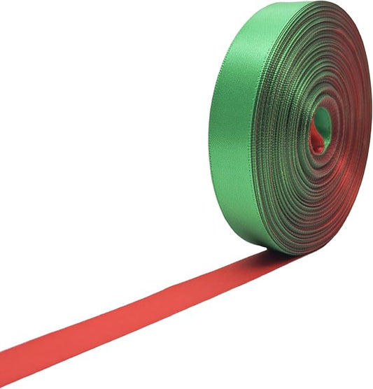 5/8 Red and Green Ribbon, Two-Tone Double Faced Satin Ribbon for Christmas, Gift Wrapping, Flower Bouquet, Bow, Hair, Wedding, DIY Crafts, Holiday Party Decorations, 30 Yards Total