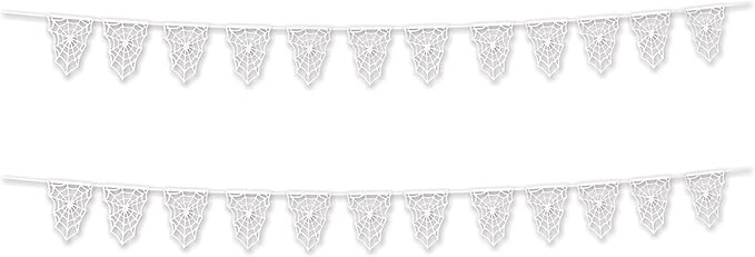 Beistle , 2 Piece Die-Cut Spider Web Pennant Banners, 9.5" x 15' (White)