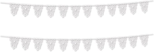 Beistle , 2 Piece Die-Cut Spider Web Pennant Banners, 9.5" x 15' (White)