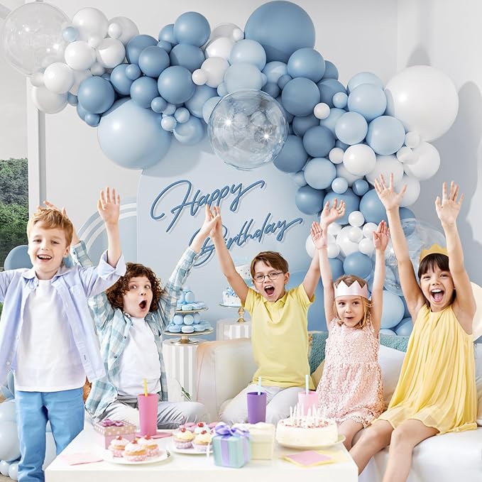 119pcs Dusty Blue Balloon Arch Garland Kit, Blue and White Balloon Arch Kit with Dusty Pastel Blue White Clear Balloons for Bridal Shower Gender Reveal Birthday Baby Shower Party Decorations