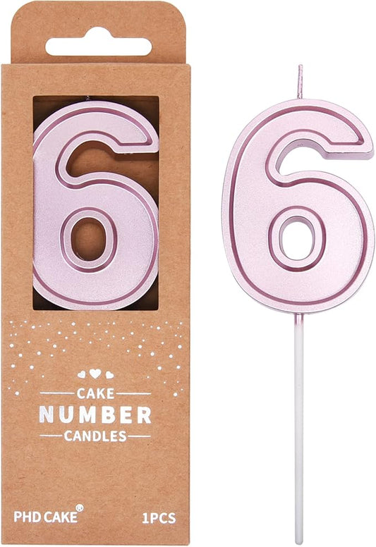 PHD CAKE 2.76 Inch Luxe Rose Gold 6 Number Birthday Candles, Rose Gold Number Candles, Cake Number Candles, Party Celebration