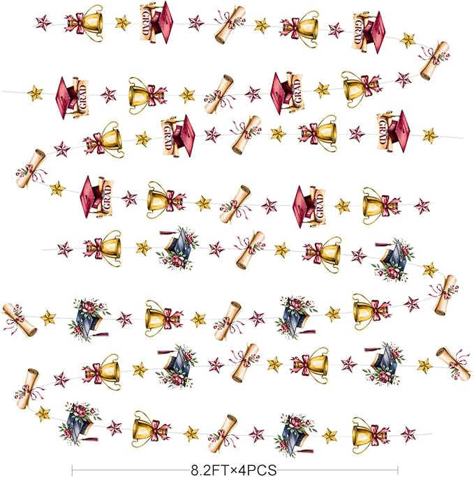Maroon Gold Graduation Party Hanging Streamer Floral Burgundy Gold Star Grad Cap Garland Banner for Congrats Grad Class of 2026 You Did It We are So Proud of You Themed Party Decorations Supplies