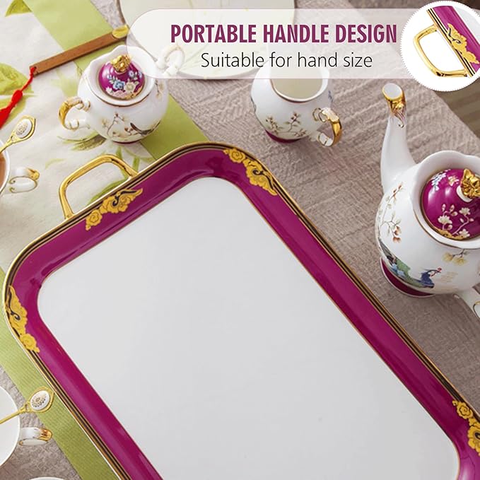 ACMLIFE Serving Platter - Bone China Tea Set Tray Fine Porcelain Serving Tray Platter, 20 Inch Red and White Serving Tray Serve Party, Tea Set, Appetizers, Fruit, Veggies, & Desserts (Red)